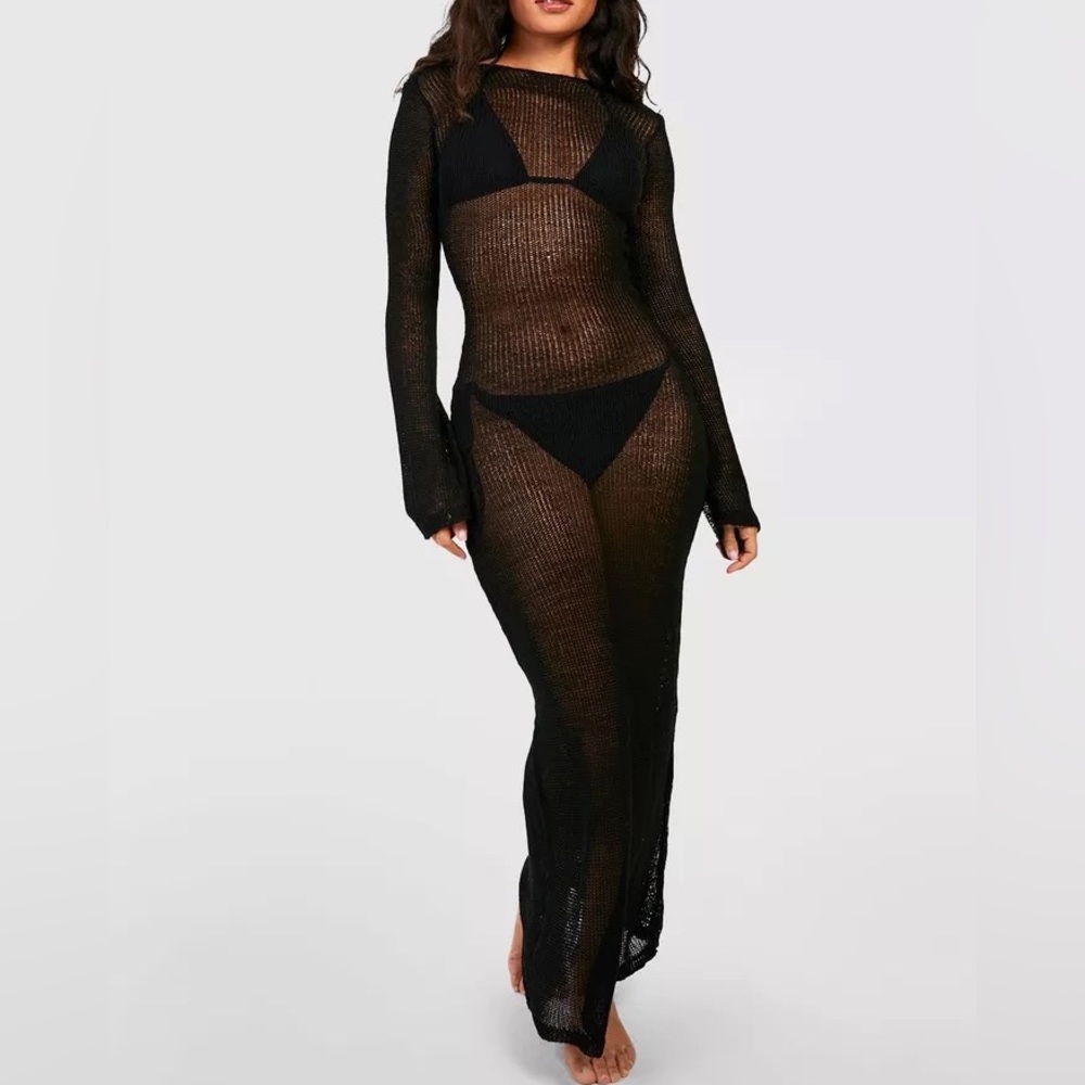 Knit Crochet Low-back Maxi Dress